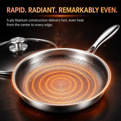 Pure Titanium Hammered Frying Pan with Lid, 10 Inch No Coating Skillet, Scratch Resistant Titanium Cookware, Even Heating Oven Safe Pan for Steak, Eggs, Salmon, Gas, Electric & Induction Cooktops6