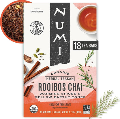 Numi Organic Rooibos Chai Tea, 18 Herbal Tea Bags, Caffeine Free1