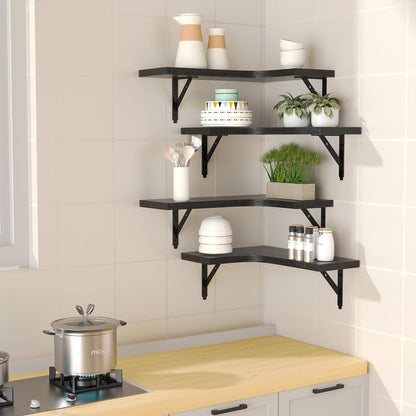 Corner Floating Shelves Wall Mounted Set of 4, Rustic Wood Storage Display Shelves for Home Decor, Bathroom, Kitchen, Bedroom, Living Room, Office (Black)2