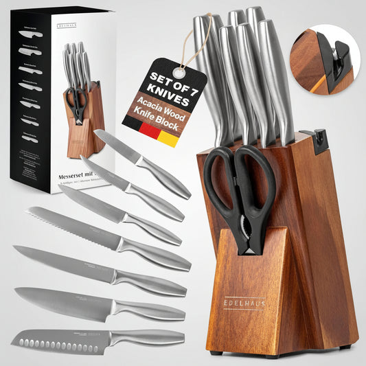 9-Piece Knife Block Set w/ Sharpener & Scissors, Acacia
