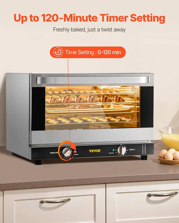 Commercial Convection Oven, 47L/43Qt, Half-Size Conventional Oven Countertop, 1600W 4-Tier Toaster W/Front Glass Door, Electric Baking Oven W/Trays Wire Racks Clip Gloves, 120V | for Restaurant Bakery, 1600W 4-Tier Countertop Electric Toaster, with Front Glass Door, Trays, Wire Racks, Clip Gloves, 120V4