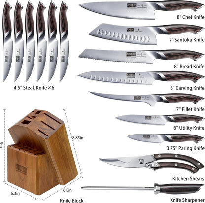 16PCS Knife Set, Ultra Sharp Japanese Kitchen Knife Set with Block | Japanese High Carbon Stainless Steel Cooking Knife Set, Multipurpose Chef Knives Set with Sharpener, Ergonomic Handle, Gifts4
