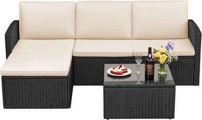 Patio Sofa,4 Pieces Outdoor Furniture Set,Wicker Sectional Couch1