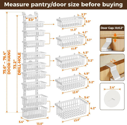 9 Tier Narrow over the Door Pantry Organizer, 2 in 1 Wall Mount or Hanging Spice Rack with Adjustable Deep Basket, Heavy-Duty Seasoning Organizer and Storage for Kitchen Closet Bathroom (White)2
