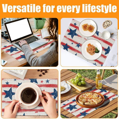 Amercian Flag Placemats Set of 6,12 X 18 Inch Table Mats Washable Heat Resistant Linen Fabric Rectangle Place Mat for Party Home Kitchen Dining7
