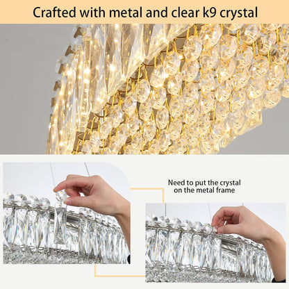 16'' Modern Crystal Pendant Lighting for Dining Room LED Dimmable Chandeliers Crystal Ceiling Light Fixtures for Living Room Foyer Hallway Entryway Gold5