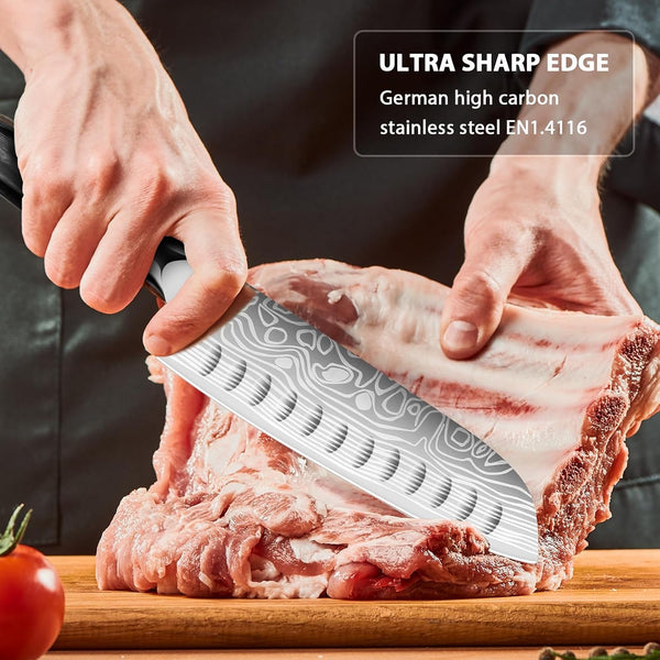 7" Santoku Knife with 5.5Inch Santoku Knife, German High Carbon Stainless Steel EN.41163