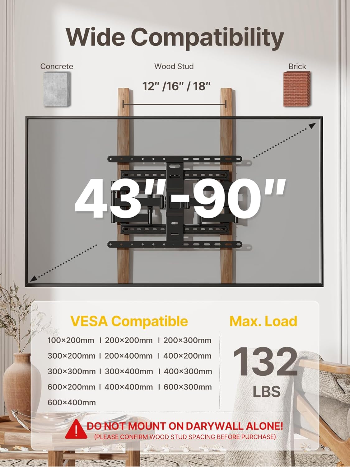 1-1-inch-ultra-slim-full-motion-tv-wall-mount-for-43-90-inch-tvs-low-profile-mount-holds-132-lb-at-full-16-5-in-extension-60-swivel-preassembled-max-vesa-600x400-mm-16-18-in-wood-studs