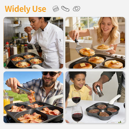 4 Cup Egg Pan, Nonstick Breakfast Pan with 4 Holes for Pancakes | 4 Compartment Skillet for Eggs, Omelets & Pancakes, Nonstick Frying Pan for Breakfast Sandwiches, Gas & Induction Compatible7