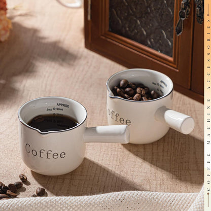 1 Pack Espresso Shot Cups,Ceramic Expresso Measuring Cup with Handle and V-Shaped Mouth,3Oz / 90Ml,Easy to Wash and See the Volume,White,For Coffee Making Frothing Accessories6