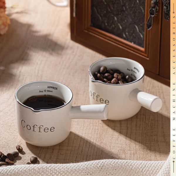 1 Pack Espresso Shot Cups,Ceramic Expresso Measuring Cup with Handle and V-Shaped Mouth,3Oz / 90Ml,Easy to Wash and See the Volume,White,For Coffee Making Frothing Accessories6