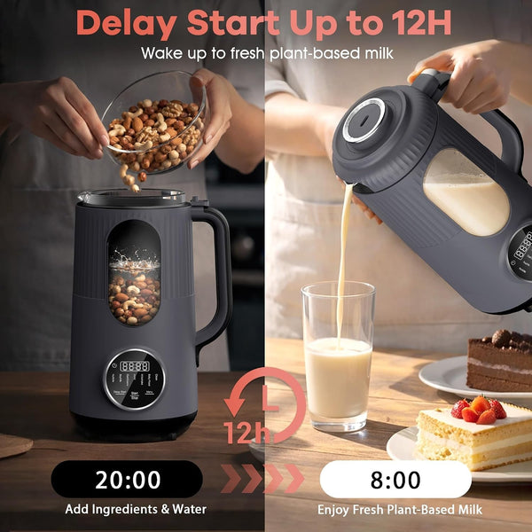 Nut Milk Maker Machine, Automatic Soy Milk Maker, Small Countertop Blender | 35Oz Plant-Based Milk Maker for Homemade Almond Milk, Oat Milk, Soy Milk with Veloblend 10-Blade System, Glass Chamber, Grey4