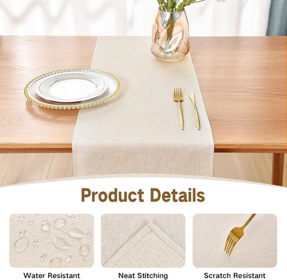 Faux Linen Table Runner Water Resistant 13 X 72 In, Neutral3