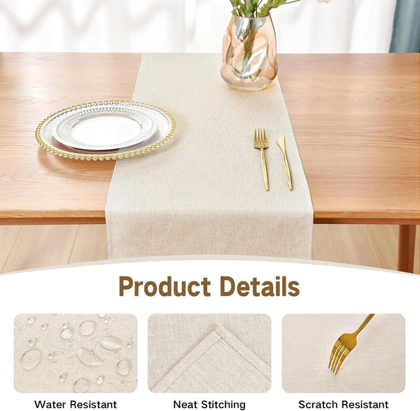 Faux Linen Table Runner Water Resistant 13 X 72 In, Neutral3