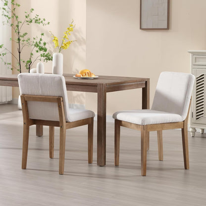 Farmhouse Kitchen Dining Room Chairs Set of 4 with Rectangle Backrest Mid Century Linen Fabric Upholstered Dining Room Parsons Chairs for Kitchen Island/Living Room/Dining Table, Beige4