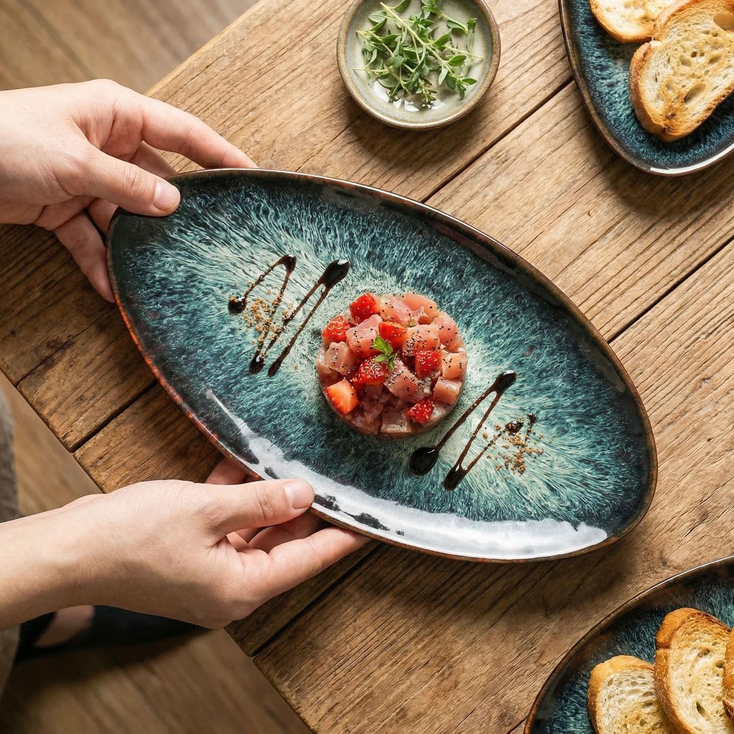 ceramic-dinner-plates-set-of-4-for-bread-pasta-salad-sushi-microwave-oven-and-dishwasher-safe-scratch-resistant-durable-black-reactive-glaze