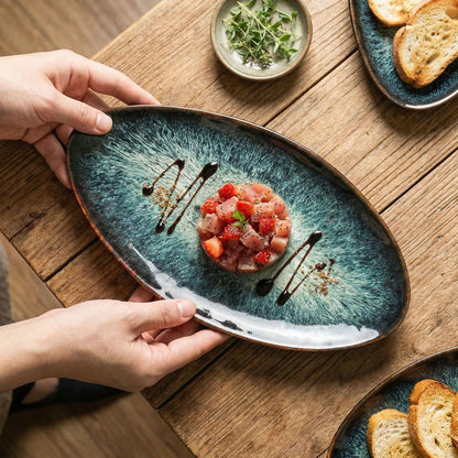 Ceramic Dinner Plates Set of 4, for Bread, Pasta, Salad, Sushi - Microwave, Oven and Dishwasher Safe, Scratch Resistant Durable Black Reactive Glaze6