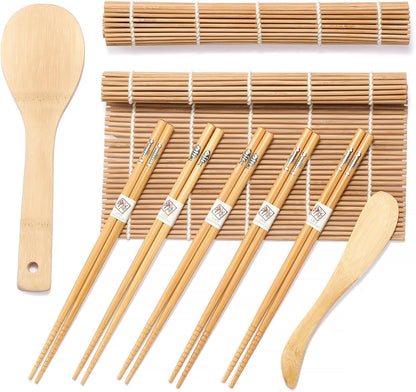 Bamboo Sushi Making Kit 9 in 1 for Sushi Beginners | with 2 Sushi Rolling Mats, 5 Pairs of Chopsticks, 1 Paddle, 1 Spreader, 1 Beginner Guide PDF, Sushi Kit, Bamboo Sushi Mat8
