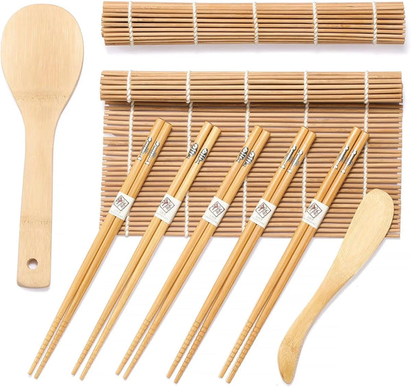 Bamboo Sushi Making Kit 9 in 1 for Sushi Beginners | with 2 Sushi Rolling Mats, 5 Pairs of Chopsticks, 1 Paddle, 1 Spreader, 1 Beginner Guide PDF, Sushi Kit, Bamboo Sushi Mat8