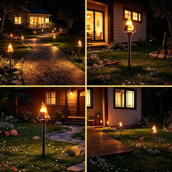 Solar Flame Torch Lights, Flickering LED Waterproof，4 Pack4