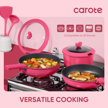 15Pcs Pots and Pans Set Non Stick, Cookware Set Detachable Handle | Induction Compatible, Dishwasher & Oven Safe, Space Saving, Camping Cooking Set, Kitchen Set, Pink5
