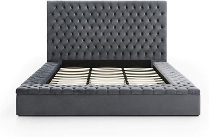 Cosmopolitan Velvet Upholstered Platform Queen Bed in Gray5