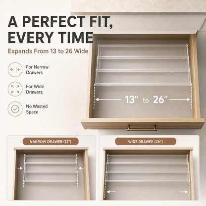 Acrylic Spice Drawer Organizer 4 PK, Expandable 13"-26" Acrylic Spice Rack for Drawer Seasoning Organizer Tray, Shelf Stackable 4-Tier Herb Jar Rack Insert for Kitchen Cabinet, Herb Jars Not Included4