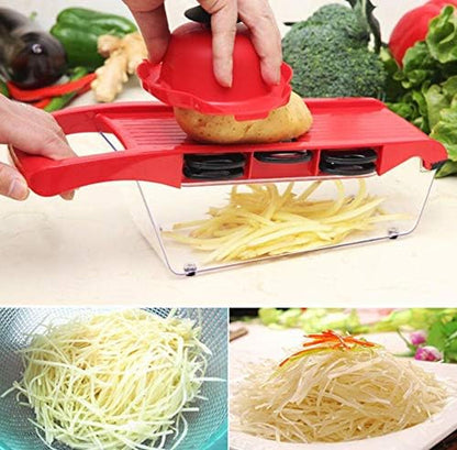 Kitchen Multi-Function Food Slicer, Manual Grater, Vegetable Cutter Chopper, Fruit and Cheese Slicer, 6 Interchangeable Blades with Peeler, Food Storage Container4