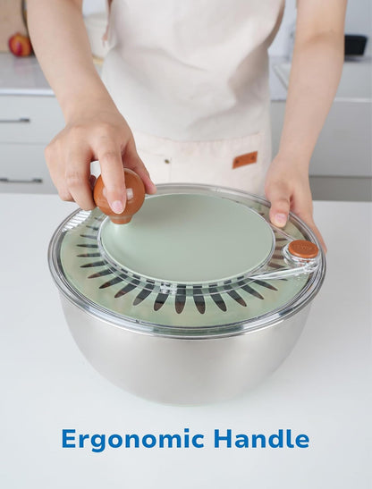 Stainless Steel Salad Spinner, BPA Free, Quick Dry & Stop, 5.3 Qt | Non-Slip Lettuce Veggie Spinner, Drain, Stop Button, Vegetable Fruit Washer, Dishwasher Safe, Also as Serving & Salad Bowl4