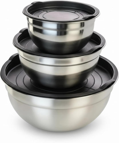 Mixing Bowls with Lids Set of 3, Stainless Steel Nesting Bowls, 1.5/2.5/5 QT Kitchen Bowls for Baking, Salad Prep, Meal Prep, Mixing and Storage1