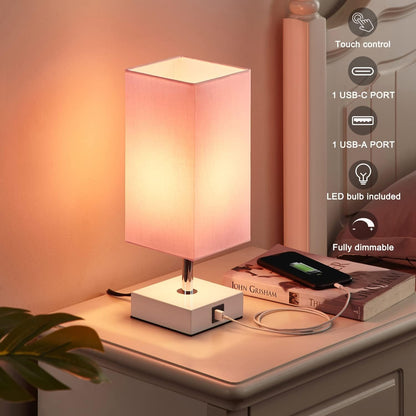 Pink Touch Table Lamp for Bedroom - Dimmable, USB C+A, Girls Bedside Lamp3