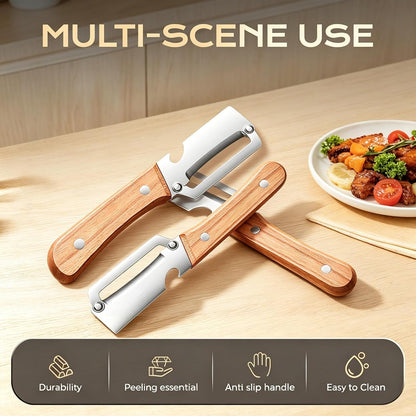 Multi Functional Vegetable Peeler, Stainless Steel Blade with Wooden Handle & Bottle Opener, Kitchen Essential, Suitable for Fruits & Vegetables That Need to Be Peeled (1 Pcs)6