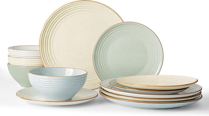 Jupiter Plates and Bowls Sets with Rim, Stoneware Dinnerware for 41