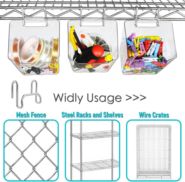 6Pack Clear Grid Wall Bins Hanging Cups with Back Hook, Gridwall Shelf Bins3