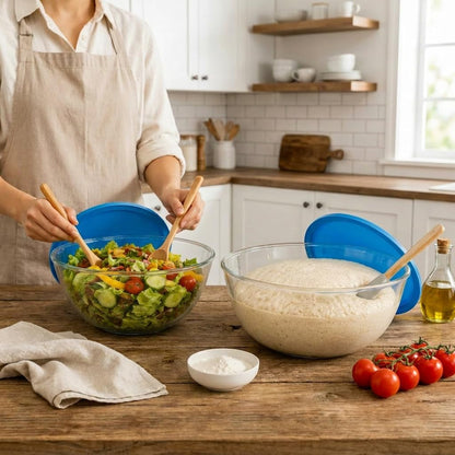 Glass Sourdough Mixing Bowls with Lids, 2-Pack Large Capacity Clear Bowls, 4.76 Quart for Bread Making, Perfect for Mixing, Proofing, Storing Dough5