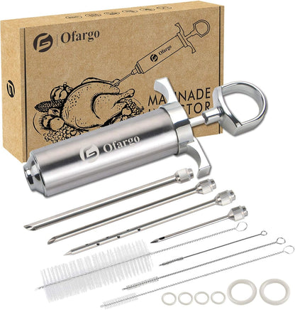 Stainless Steel Meat Injector Syringe Kit with 4 Marinade Needles for BBQ Grill Smoker, Father Day Gifts for Dad Husband Men Him, 2-Oz Large Capacity, Both Paper User Manual and E-Book Recipe1