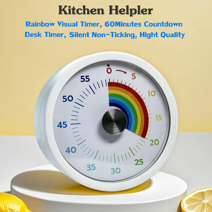 Visual Timer, Kitchen Timer Rainbow Disk 60 Minute Countdown Timer for Kids and Adults, Silent Time Management Tool(Rainbow)3