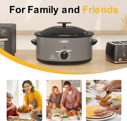 Slow Cooker with Self-Basting Lid, Electric Turkey Roaster Oven with Removable Pan and Rack, Stainless Steel, Grey, 8 QT6