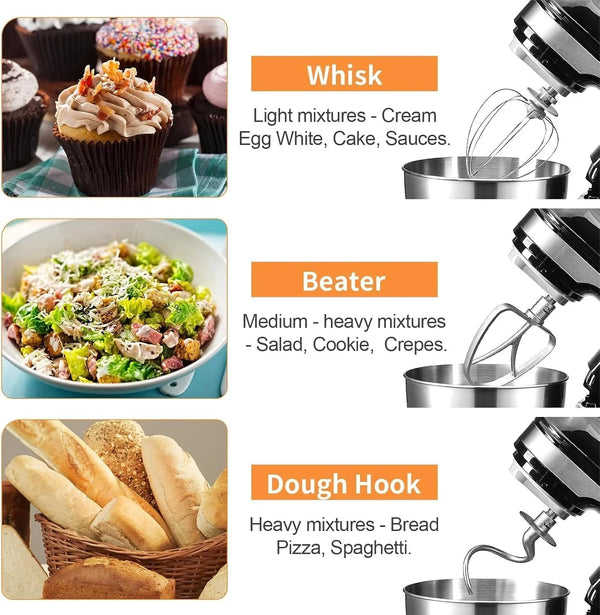5QT Stand Electric Mixer, 12-Speed Kitchen Mixer with Tilt-Head, Stainless Steel Bowl Dough Mixer, Egg Whisk, Dough Hook & Beater Included, Idea for 3-5 Family,Black3