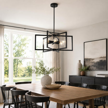23.6” Black Chandelier for Dining Room 6 Light Kitchen Chandelier over Table Farmhouse Dining Room Light Fixtures over Table,Hanging Pendant Light Fixture with Adjustable Height for Entryway,Foyer6