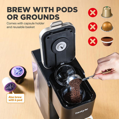 Single Serve Coffee Maker for K Cups and Grounds with 3 Brew Styles | 40Oz Removable Water Tank, 6 to 24Oz Brew Size, Compact Design, Fits 7.3" Travel Mug, for Home, Rvs and Office, K330IC, Black3