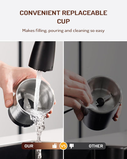 Electric Super Silent Blade Coffee Grinder, Timed Grind Control Rotary Knob, Adjustable Coarse to Fine for Coffee Beans, Spices & Herbs, with 1 Removable Stainless Steel Bowl, Black6