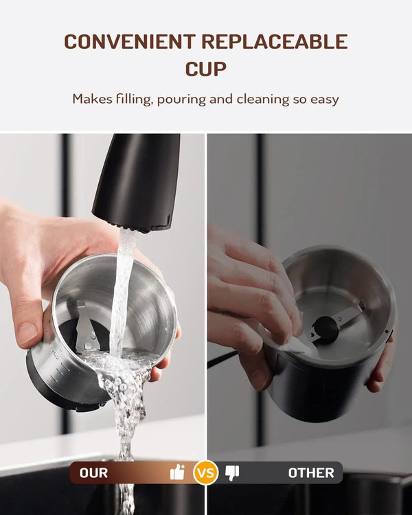 Electric Super Silent Blade Coffee Grinder, Timed Grind Control Rotary Knob, Adjustable Coarse to Fine for Coffee Beans, Spices & Herbs, with 1 Removable Stainless Steel Bowl, Black6
