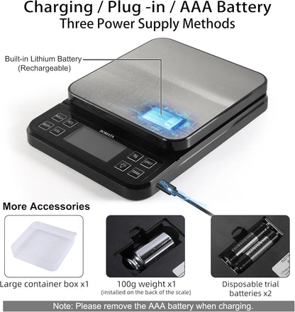 Large Kitchen Scale 0.1G/0.001Oz High Precision, 11Lb Bakery Scale | % Percentage Function, USB Rechargeable, Full-View Angle LCD with Backlight, Stainless Steel Pan5