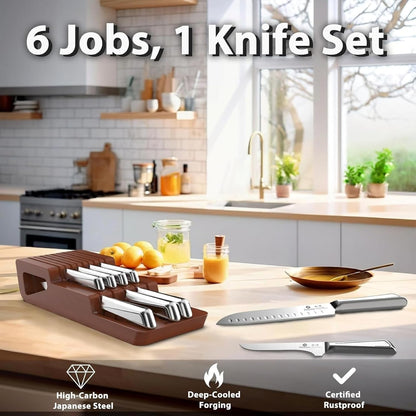 10 PCS Stainless Steel Drawer Knife Set with Wooden Organizer | Japanese High-Carbon Stainless Steel Blades, Patented Non-Slip Handle, Space-Saving Drawer Design, Dishwasher Safe7