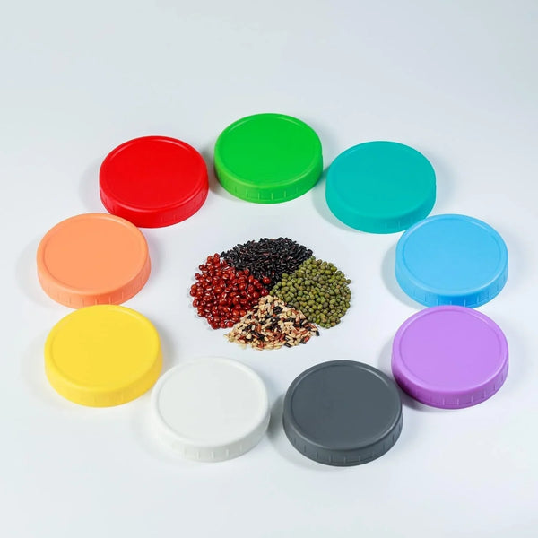 9Pcs Mason Jar Lids, Regular Mouth Plastic Mason Lids, Leak Proof Canning Lid with Silicone Ring for Ball, Kerr and More, Reusable Can Tops, Colored Caps Covers for Jars3