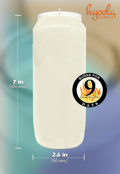 9 Day Prayer Candles 7 Inch Tall Pillar Candles for Religious, Memorial, Party Decor, Vigil and Emergency Use - Vegetable Oil Wax in Plastic Jar Container, White (Pack of 10)3
