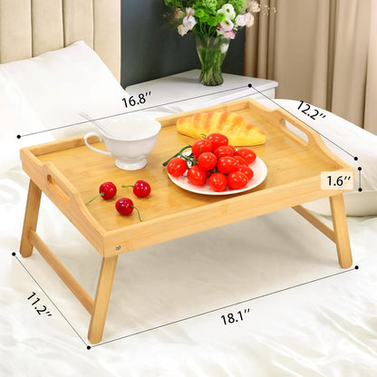 Bamboo Bed Tray Table, Folding Legs and Handles, Breakfast Tray, Laptop Desk for Bed or Sofa, Serving Tray for Eating, Working, Reading,Picnic5