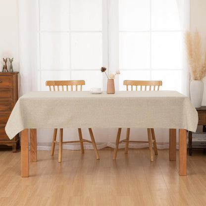 Beige Faux Linen Rectangle Tablecloth 54 X 80 Inch for Dining Room7