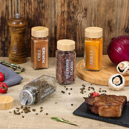 24 Pcs Glass Spice Jars with Bamboo Lids, 4 Oz Glass Jars with Minimalist Farmhouse Spice Labels Stickers, Collapsible Funnel, Seasoning Storage Bottles for Spice Rack, Cabinet, Drawer4
